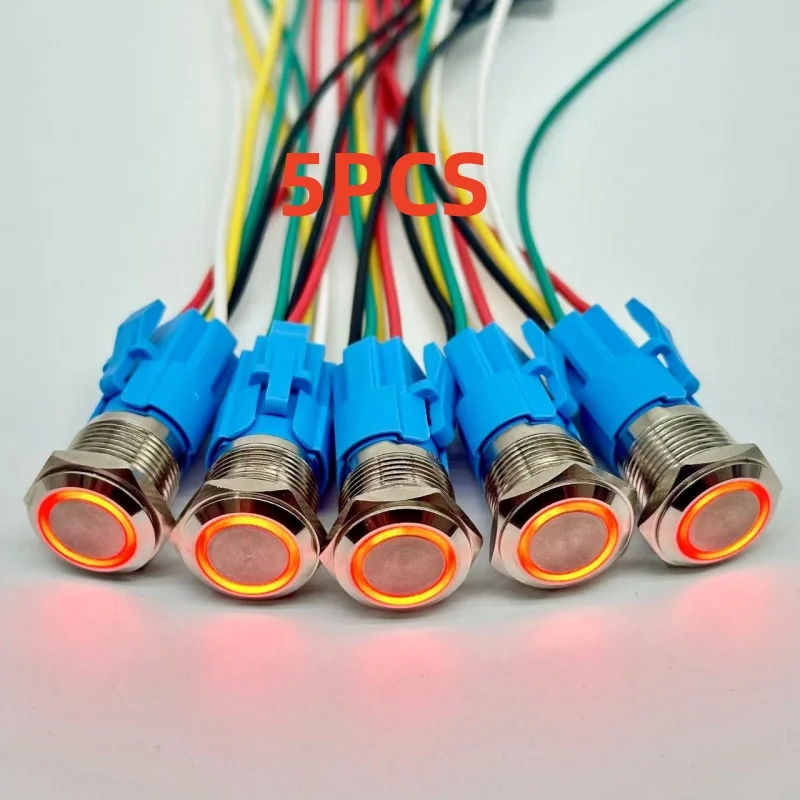 

12 мм 16 мм 1 9 мм водонепроницаемые металлические кнопочные переключатели с разъемами, проводные фонари, мгновенная блокировка мощности двигателя автомобиля 5 шт. 5 в 12 В 24 В