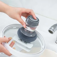kitchen cleaning brush with soap dispensing steel ball palm brush automatic liquid adding cleaner push type brush detergent
