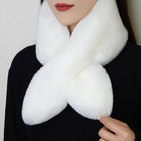 Зимний плюшевый шарф для женщин, мягкий модный однотонный шейный воротник, женский подарок для девушек, пушистый искусственный мех кролика, утолщенные теплые перекрестные шарфы
