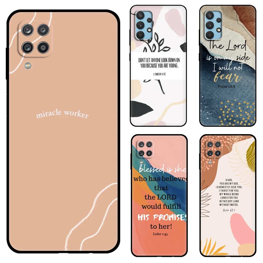 

Black tpu Case Bible Quote For Samsung galaxy M53 M13 M62 A12 A22 A22S A32 A42 A52 A52S A72 4g 5g A20S