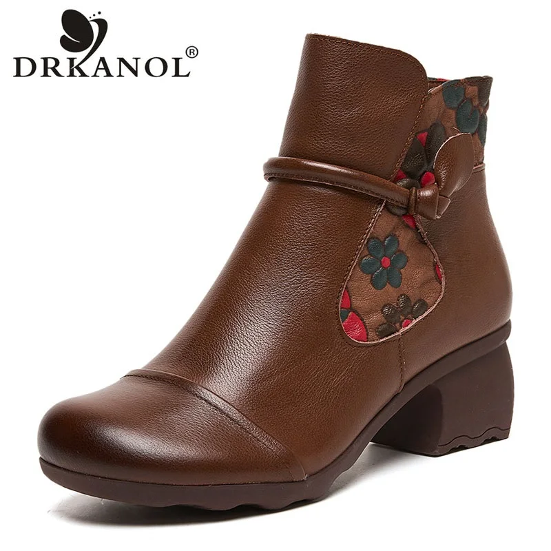 DRKANOL/2024 зимняя теплая обувь женские ботильоны на толстом каблуке короткие