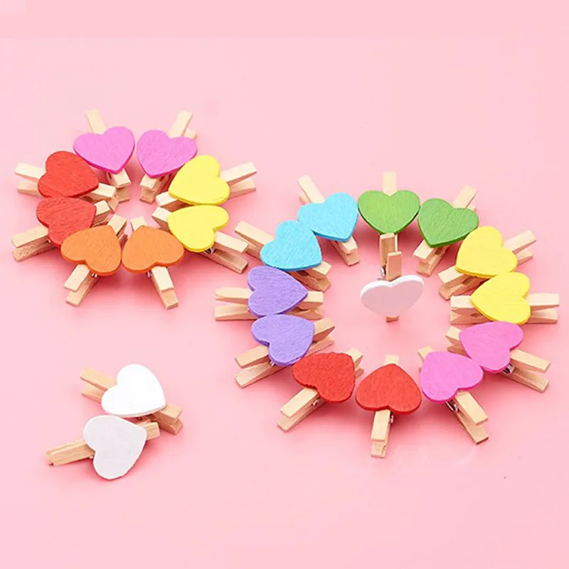 

5-50Pcs Red Heart Love 3cm Wooden Clothes Photo Paper Peg Pin Mini Clothespin Postcard Clips Home Wedding Decoration Stationery