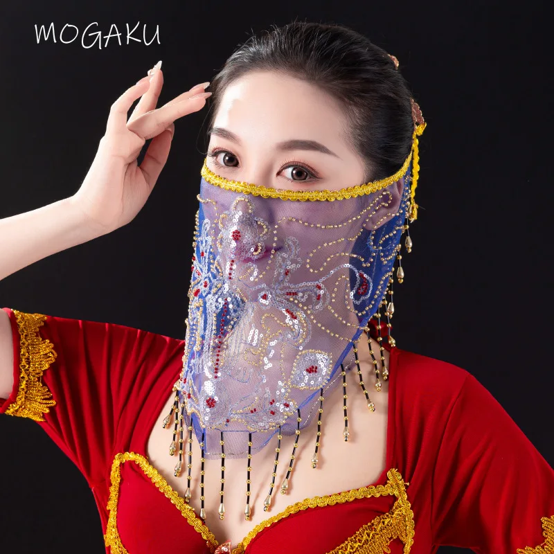 

MOGAKU 5 Colors Face Veil for Women Belly Dance Fashion Sexy Charms Jewelry Beaded Masquerade Mask Holiday Costume Accessory