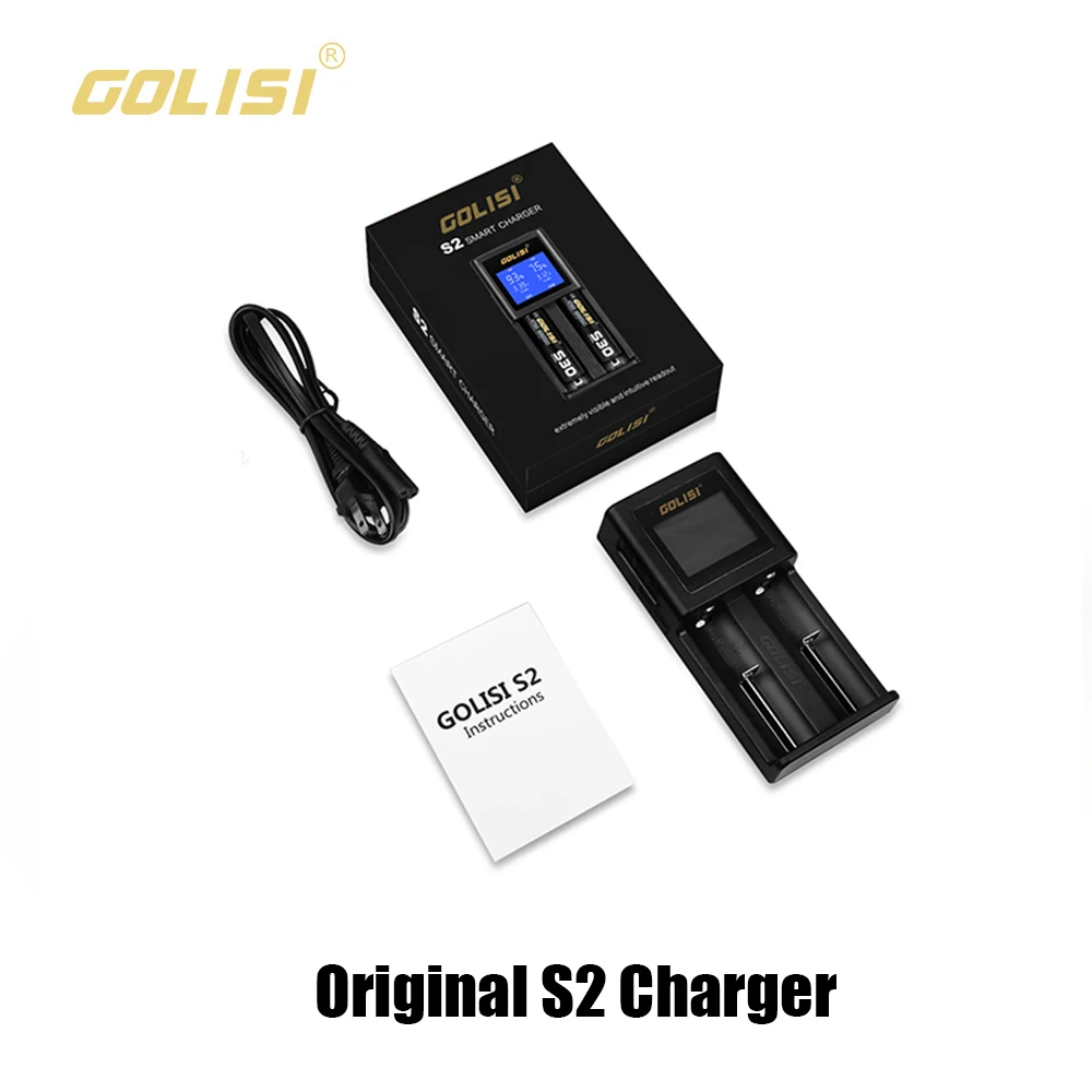 

Original Golisi S2 Smart Charger For Rechargeable Battery With LCD Display USB Cable Fits For 18650 20700 AAA AA Ni-cd