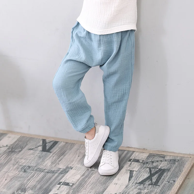 

2-7 Yrs Linen Pleated Baby Boys Girls Summer Cotton Harem Baggy Pants Kids Clothes Children Sweatpants Trousers Breathable