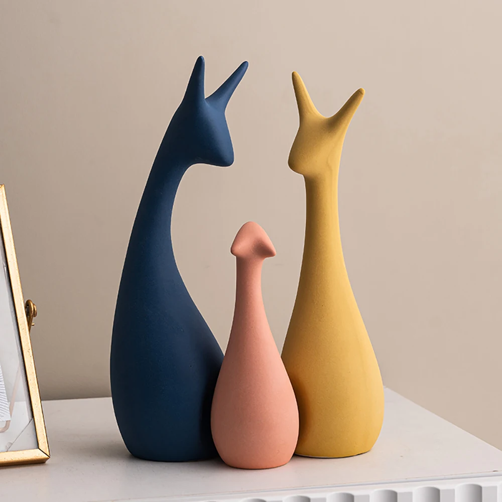 

Nordic Ceramic Crafts Abstract Deer Statue Sculpture Modern Decoration Home Family Figurines for Interior Luxury Living Room