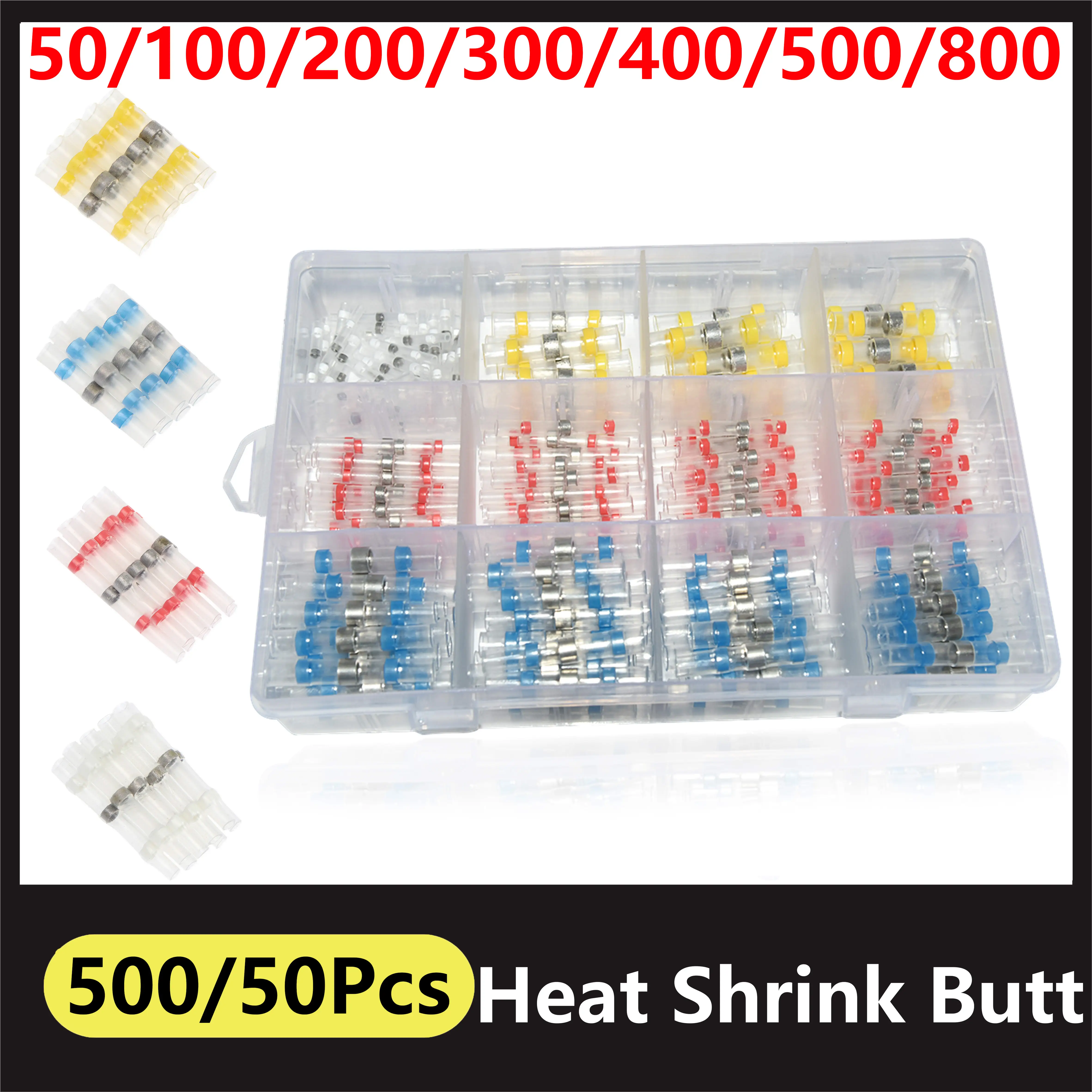 

50pcs/100pcs/150pcs Waterproof Butt Electrical Splice Tinned Solder Seal Terminal Butt Wire Connectors Cable Splice Terminal Kit