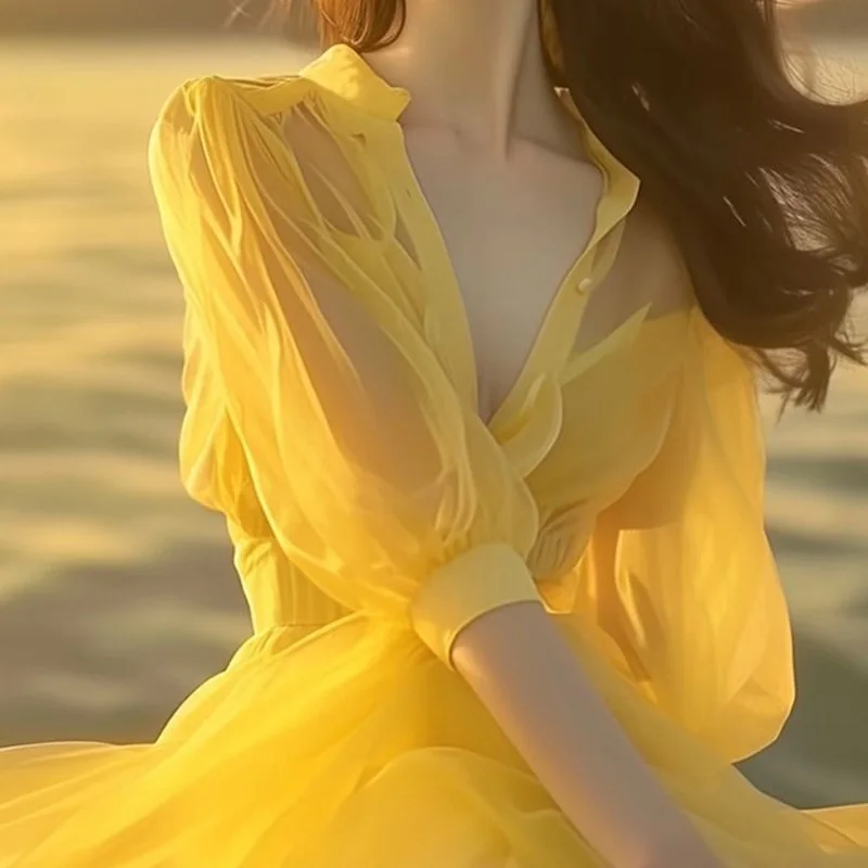 Новинка 2024 однотонная женская одежда шифоновые пляжные топы модная прозрачная