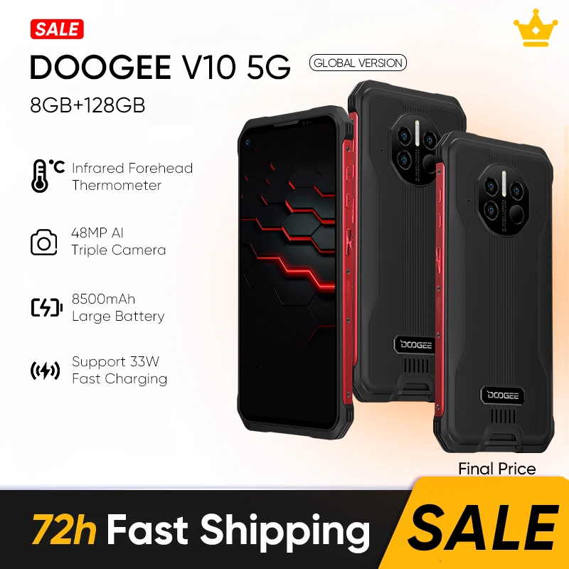 

Смартфон DOOGEE V10 защищенный, 8 + 128 ГБ, 6,3 дюйма, 8500 мАч, 48 МП, NFC