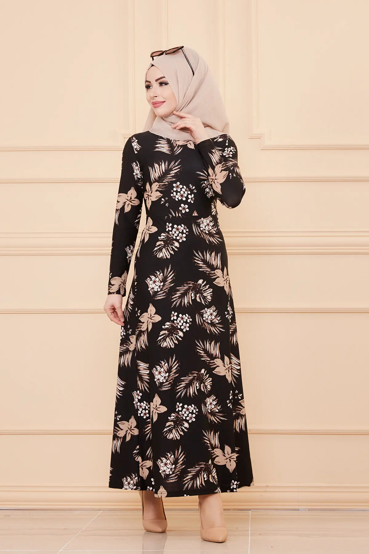 TUGBA Muslim Dress Long Sleeve Floral Print muslim dress code 2021 turkish gown hijab summer