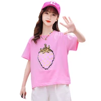 children fashion strawberry t shirts reversible sequined summer tops short sleeve clothing hot sale kids tees 6 8 12 11 13 years