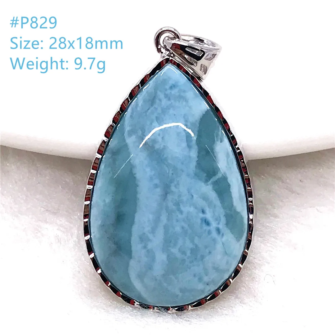 

Top Natural Blue Larimar Silver Pendant For Women Man Luck Gift Crystal Beads Dominica Water Drop Heart Pattern Gemstone AAAAA