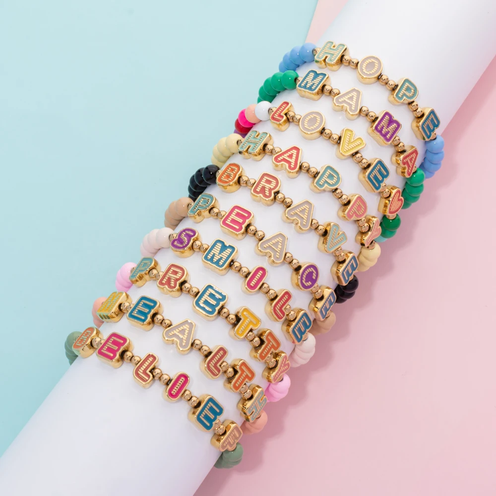 Женский браслет с бусинами 6 мм подвесками в виде букв алфавита ювелирные изделия
