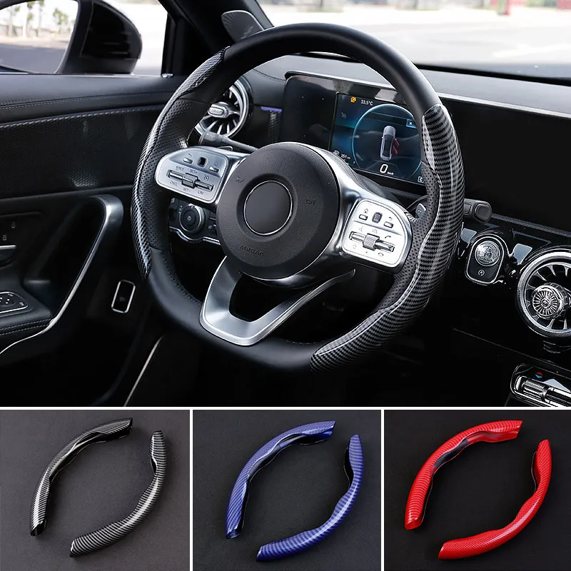 

Quality 2 Halves Car Steering Wheel Cover 38cm Anti-skid Carbon Black Fiber Silicone Steering Wheel Booster Cover Accessories