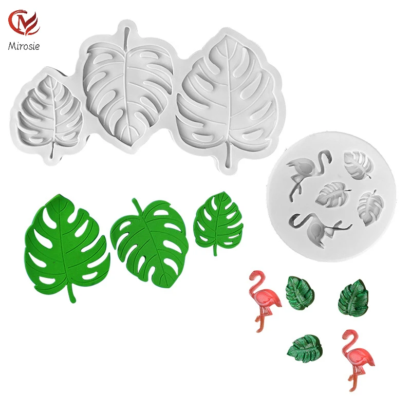 

Mirosie 2-piece Euphorbia Marginata Flamingo Fondant Silicone Mold Leaf Diy Cake Decoration Clay Epoxy Resin Molds Baking Tools