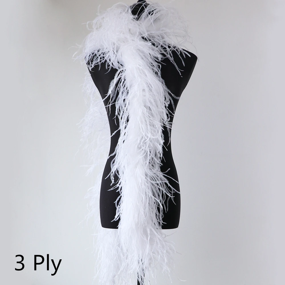 

1-20ply Dyed Natural Ostrich Feathers Boa White Ostrich Feather Shawl for Wedding Party Dress Sewing Decoration Scarf 2 Meters