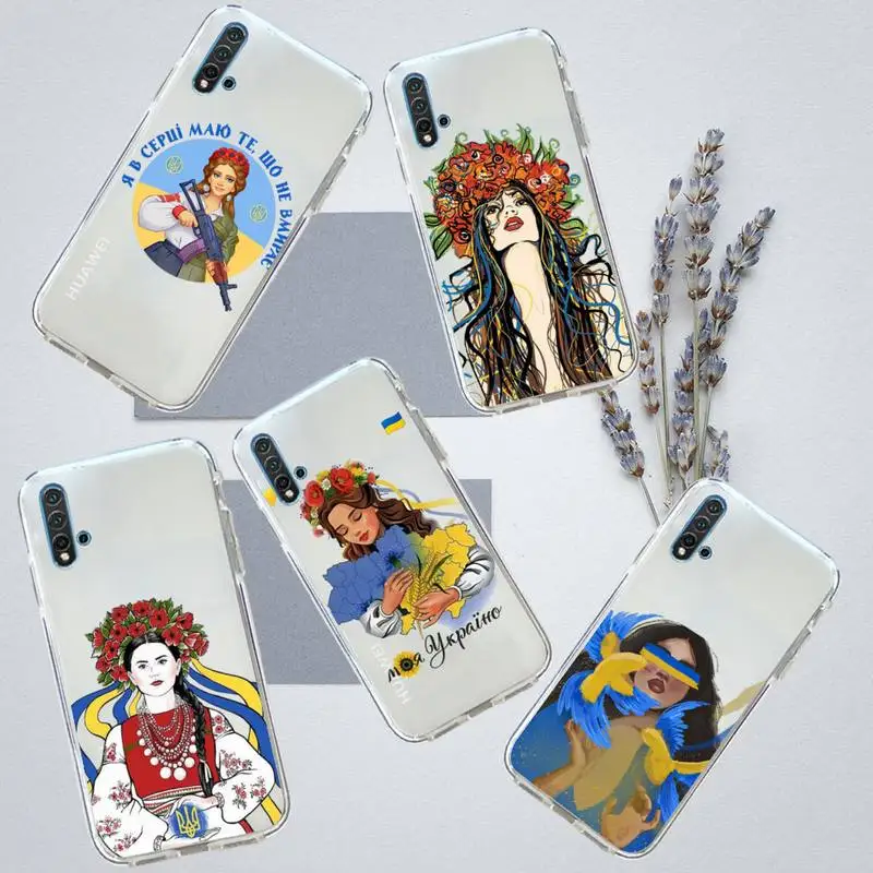 

Ukraine girl flag cartoon Phone Case Transparent for Huawei honor P mate Y 30 40 20 50 8 70 10 9 a i x c pro lite prime smart