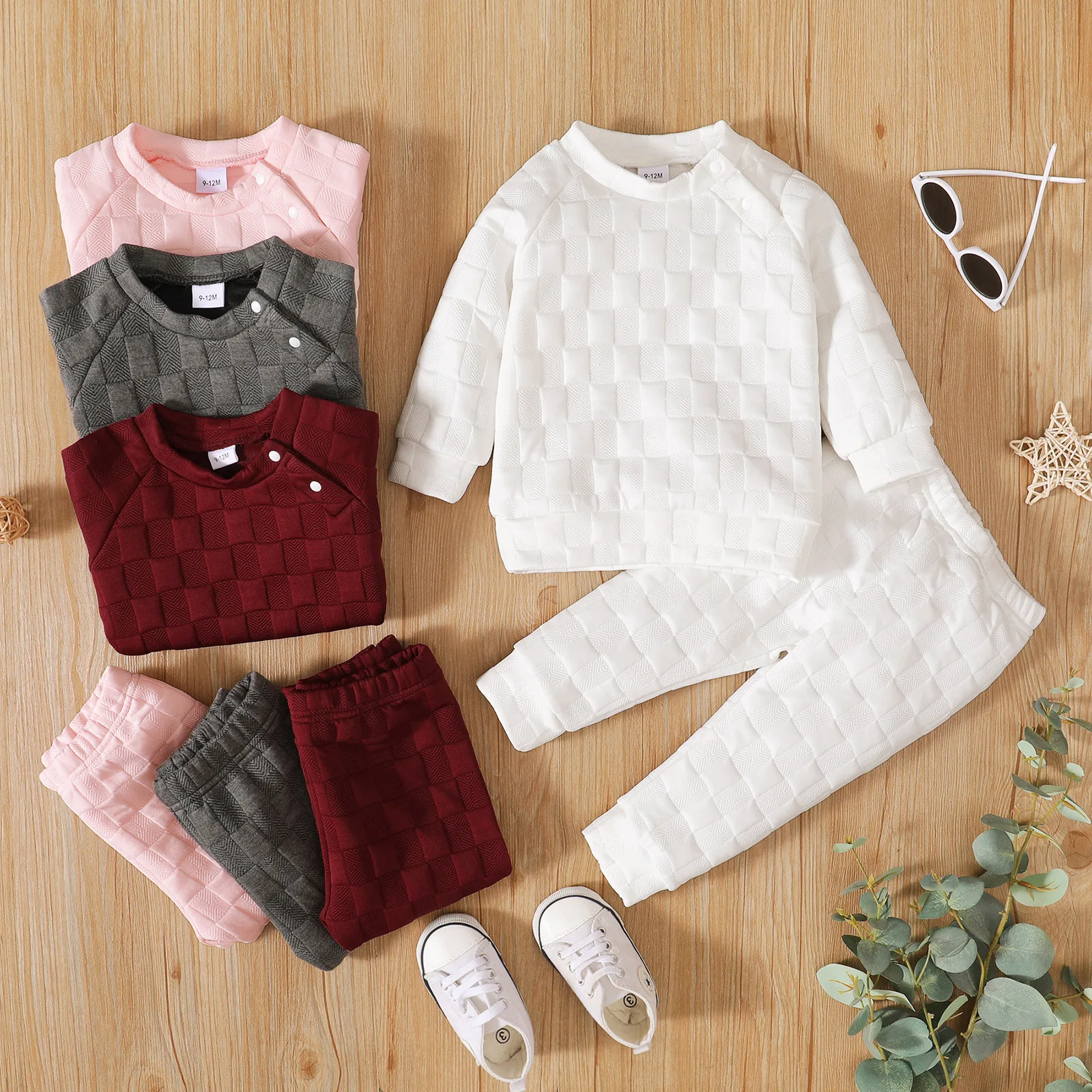 

3-24M Comfortable Baby Clothing Suit Solid Color Long Sleeve Top Pants Two Piece Set Children's Clothes