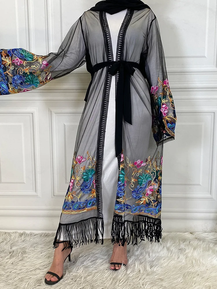 Мусульманские Абайи для женщин модная вышитая сеточка турецкий скромный кафтан