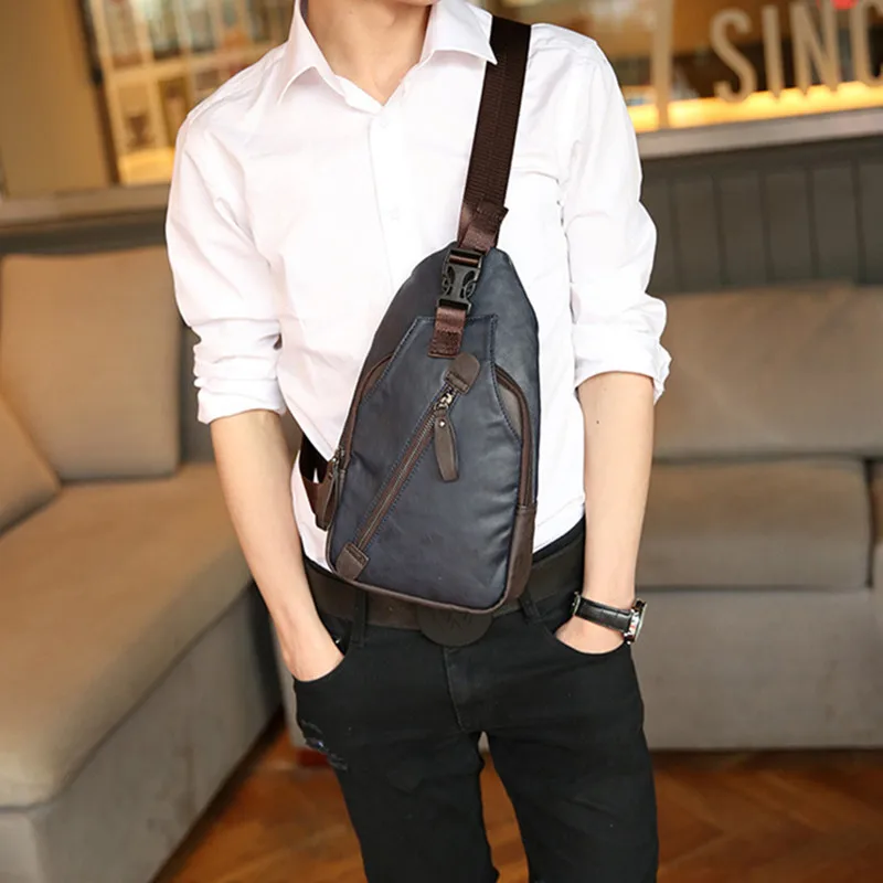 New Vintage Men's Chest Bag Korean Style PU Leather Shoulder Bag Fashion Boys Crossbody Bag Casual Sling Bag For Men