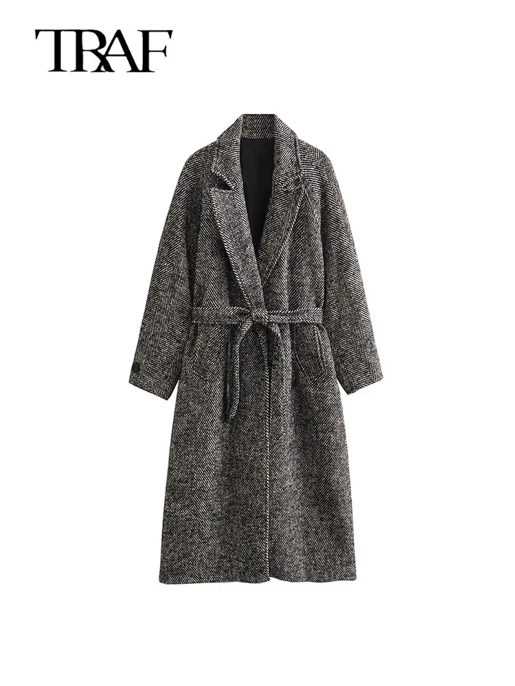 

Женское шерстяное пальто с длинным рукавом, с поясом, на осень/зиму