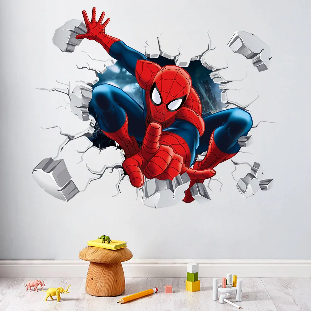 

Direct 3D three-dimensional Spider-Man through wall wall painting living room bedroom can remove decorative sticker ZY-14280