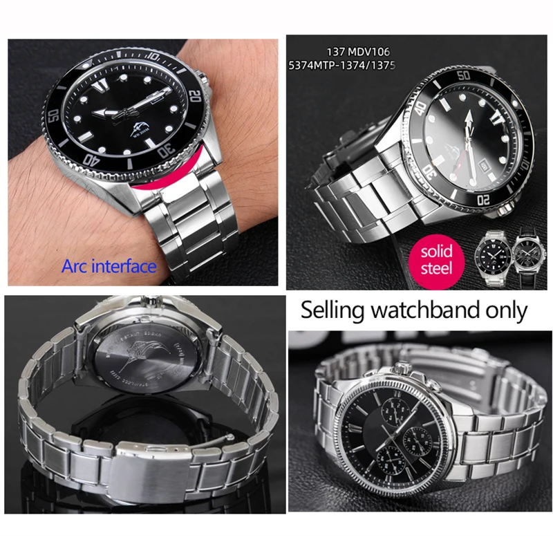 Solid Steel Watch Strap for Casio Swordfish MDV-106 Mdv107 Watch Bracelet MTP-1375 Belt 5374 1374 Watch Band 22mm