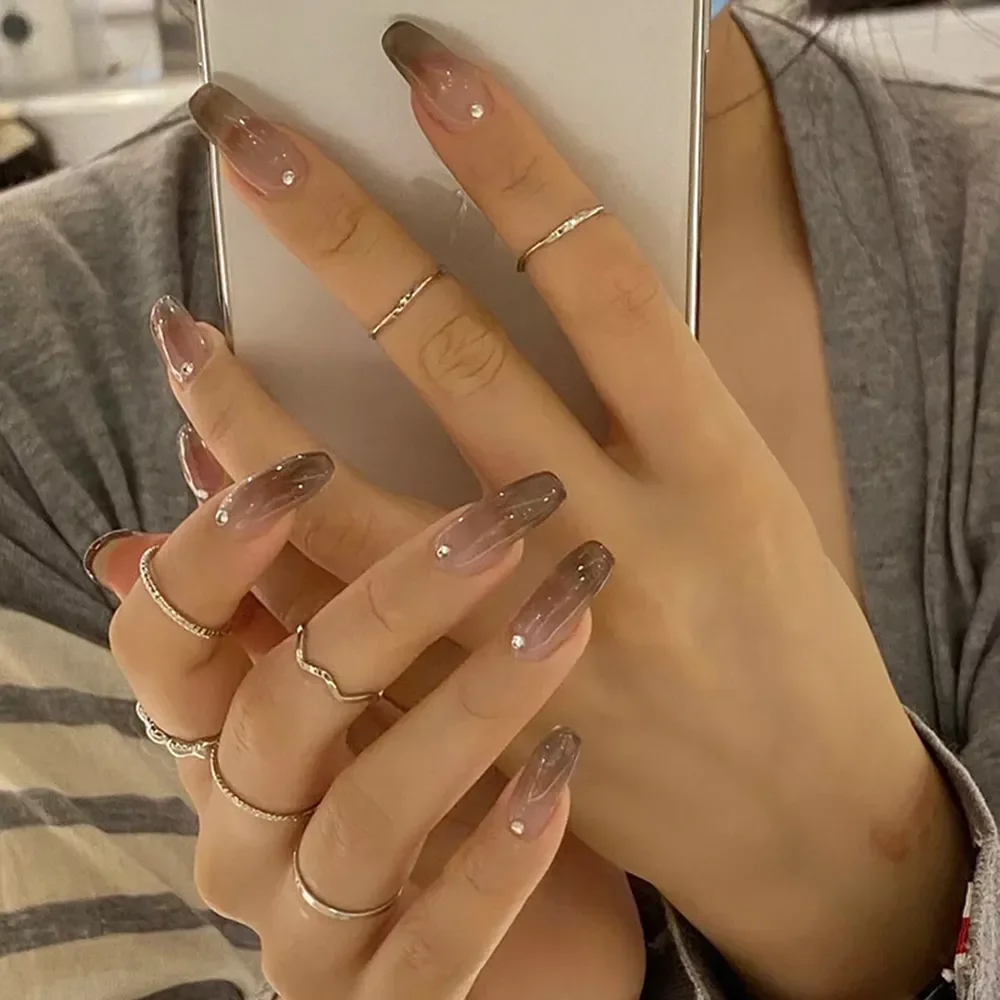 

24PCS Fake Nails Coffin Gradient Glitter Crystal Design Ballerina Fake Nails With Glue Press On Nails DIY Nail Art Manicure Tool