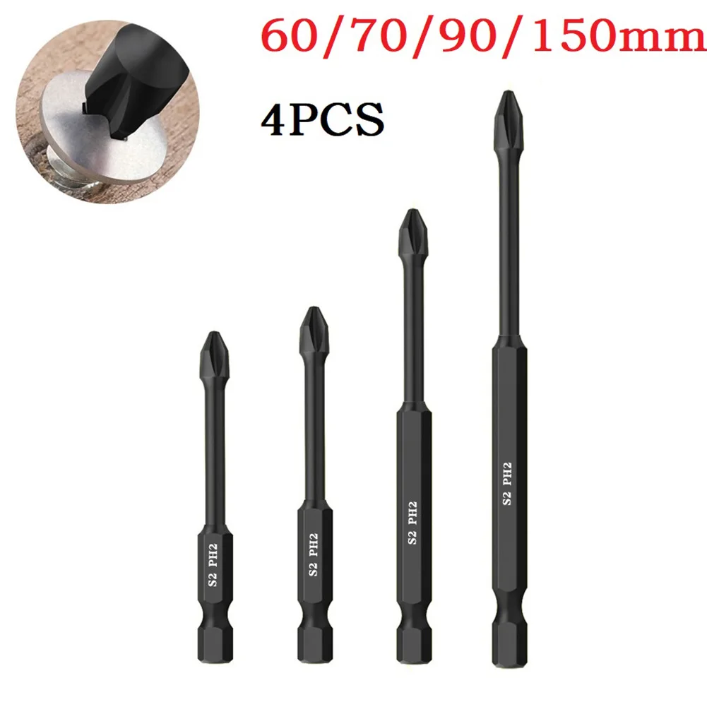 

4 Pcs Cross Drill Bit Magnetic Batch Head Electric Screwdriver Impact Drill Bit 65-150mm Drill Bits For Woodworking Tools Parts