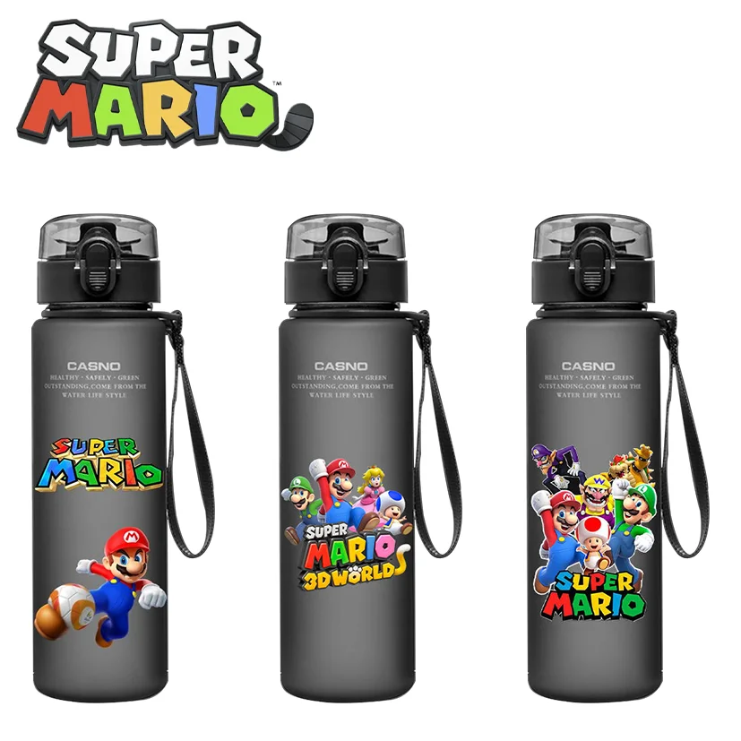 

560ML Super Mario Water Cup Children Portable Plastic Cartoon Kawai Figures Clear Cup Luigi Adult Outdoor Sports Water Bottle