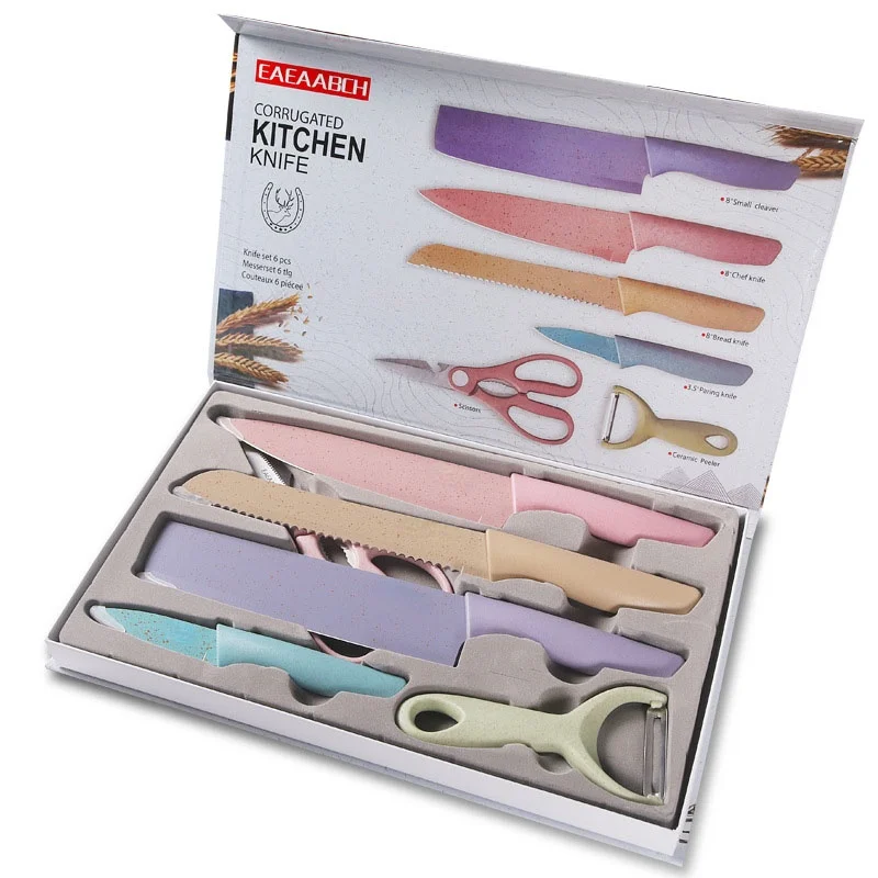 

Wheat Straw 6-Piece Knife Set Stainless Steel Baby Food Supplement Tool Gifts Box Kitchen Accessories Knives Kitchen Gadget Sets
