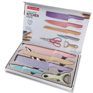 wheat straw 6 piece knife set stainless steel baby food supplement tool gifts box kitchen accessories knives kitchen gadget sets free global shipping