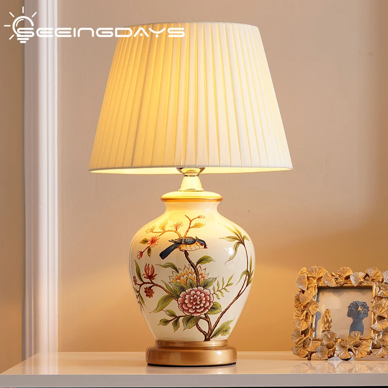 

Free Shipping European-Style Retro Ceramic Table Lamp for Bedroom Living Room Bedside Lamp Study Desk Lamp Led Night Home Decor