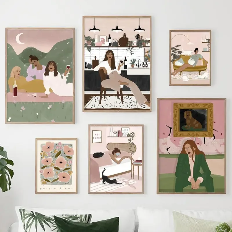 

Абстрактная Мода, винтажная девушка, Цветочный плакат для йоги, настенные картины для декора дома