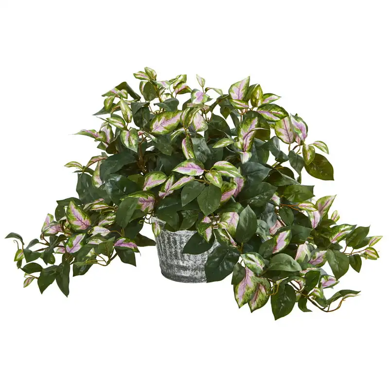 

Artificial Plant in Vintage Hanging Metal Planter, Green