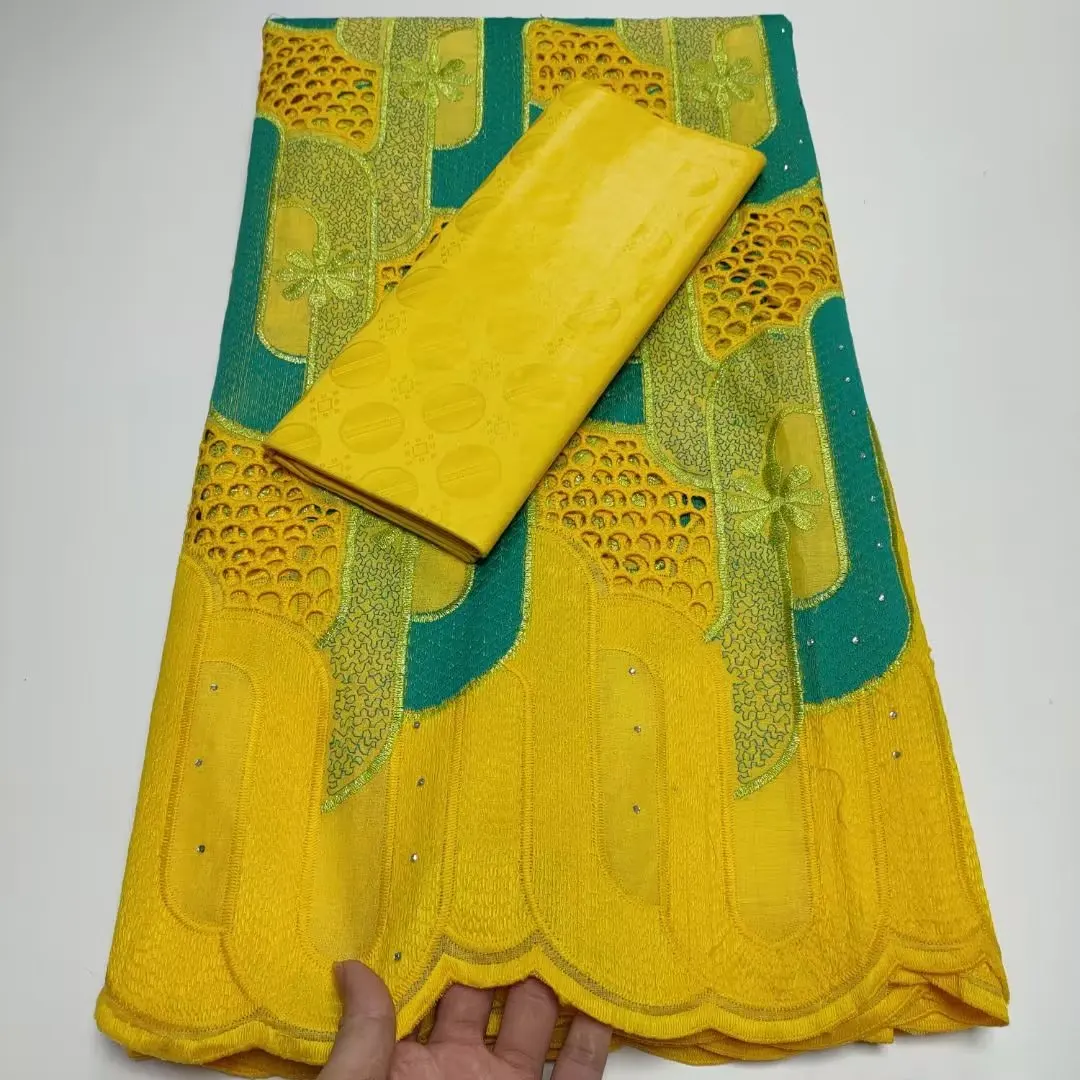 

2023 High Quality Dry Laces 2.5+2.5 Yards With Bazin Riceh Fabrics Swiss Voile Senegal African Wedding Bride Dress