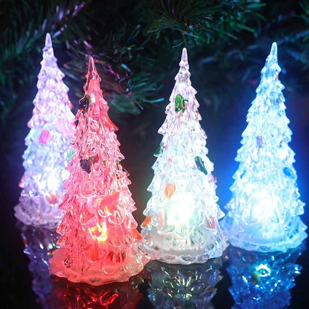 

Christmas LED Lamps Xmas Tree Colorful Acrylic Night Light Home Holiday Party Room Desktop Luminous Light Children New Year Gift