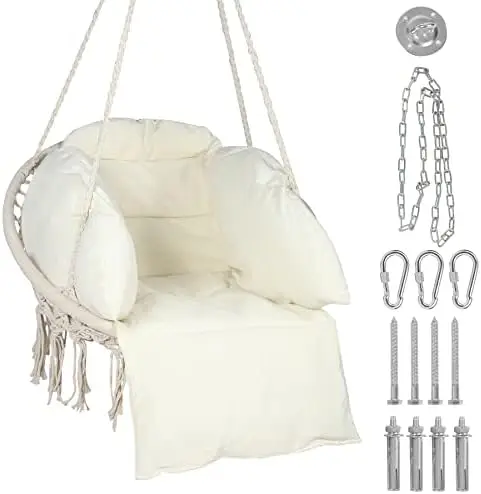 Macrame Swing With Cushion And Hardware Kits, Cotton Rope Ha