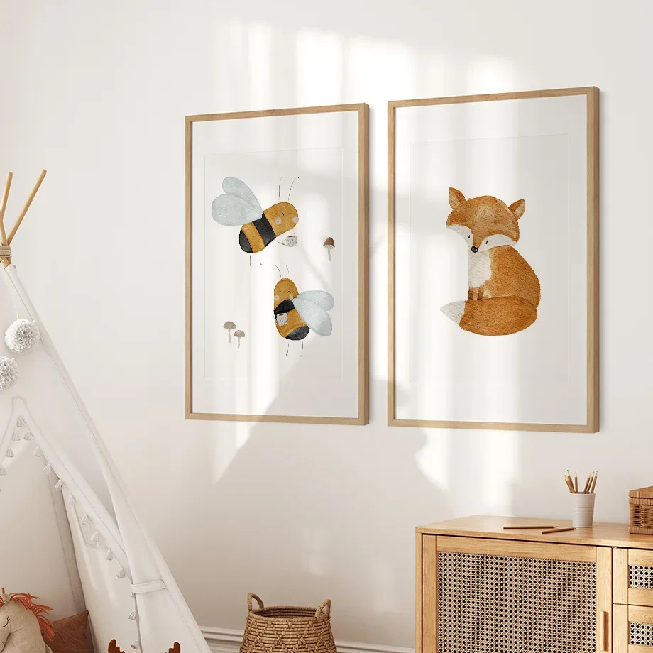 Стиль Бохо Мультяшные Животные Мотивы Настенный Художественный Постер - Медведь