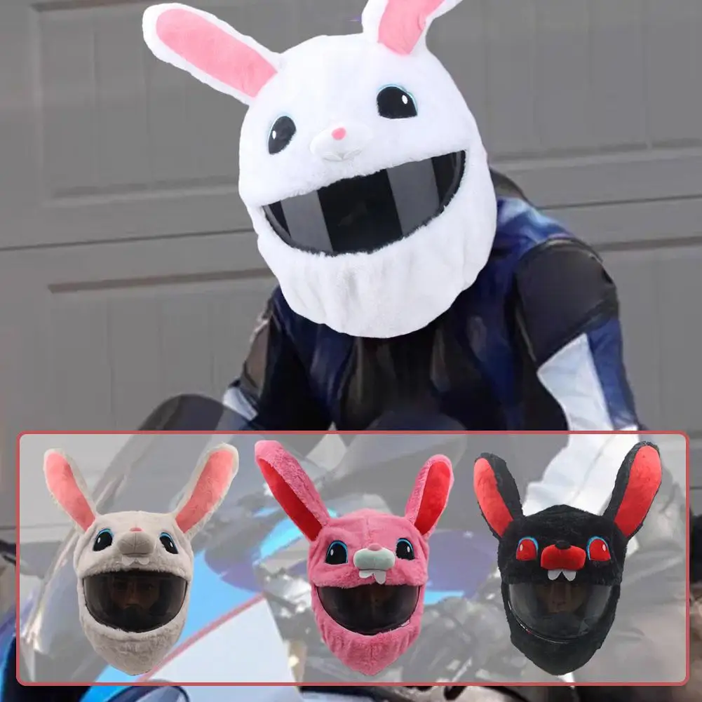 Мультяшный плюшевый чехол для мотоциклетного шлема с кроликом подходит анфас