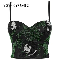 new summer fashion for women sexy embroidered beading corset bra push up bustier crop top night club party tank tops black