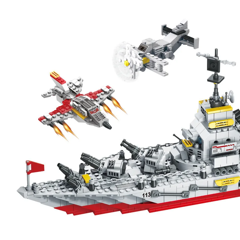 

BLUEBEE Cruiser Building Blocks 8 in 1 Assembled DIY Military Model Missile Car Frigate Boys Toys Modern Warship Tank Plane