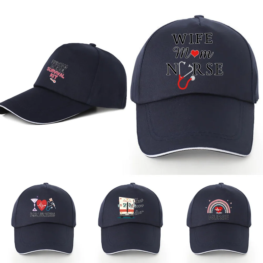

2022 Unisex Adjustable Pure Cotton Baseball Caps Summer UV-proof Visors Hats Nurse Print Back Buckle Hat Street Casual Dad Cap