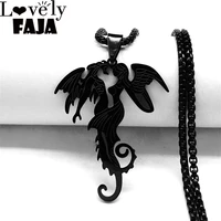 witchcraft angels demons stainless steel necklace chain womenmen black color long statement necklace jewelry bijoux n4552546s03