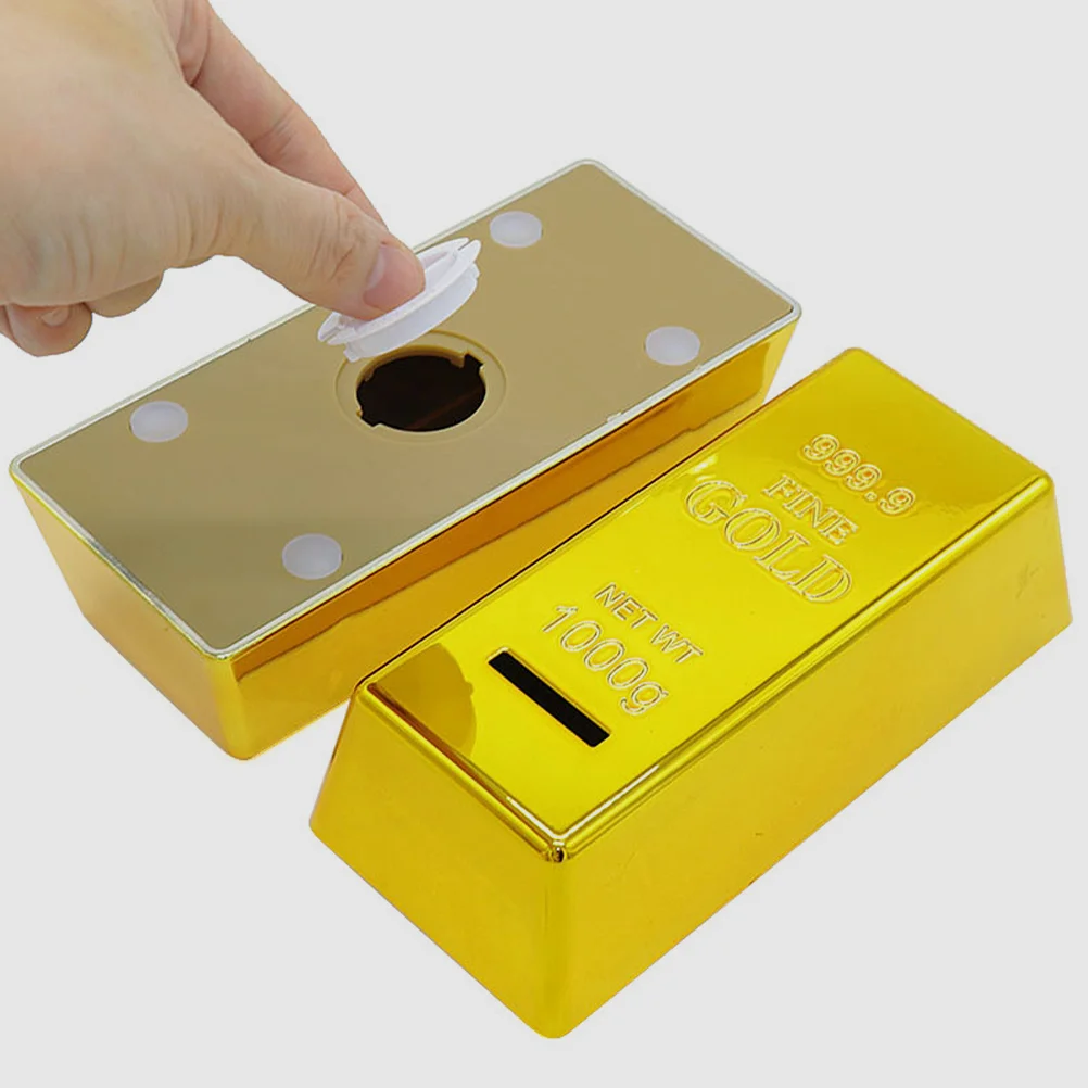 

Gold Brick Bullion Piggy Bank Tabletop Decor Golden Plastic Delicate Coin Holder