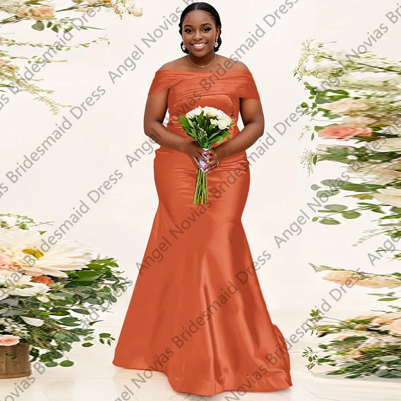 Длинные оранжевые платья подружки невесты больших размеров по индивидуальному