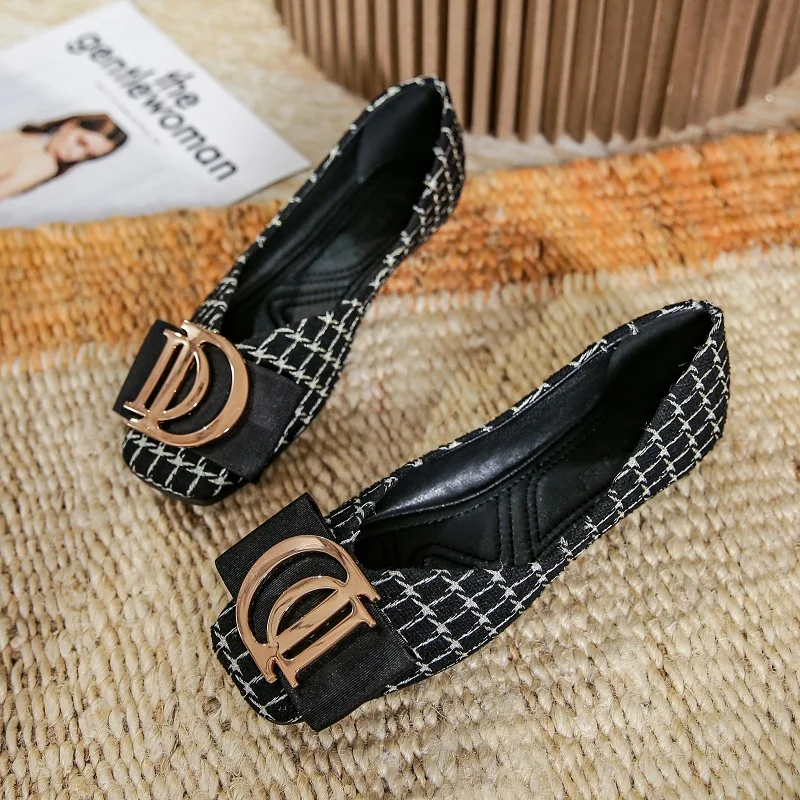 

Luxury Shoes Square Head Shallow Flat Shoes Soft Soled Ballet Flats Women's Shoes Comfortable Work Flat Shoes Large-size 33-46