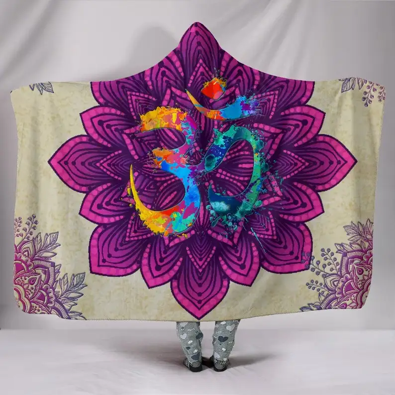 

Hooded Blanket, Purple Om Mandala, Yoga Meditation, Hindu Indian, Hippie Festival, Gypsie Lotus, Chakra Trippy, Colorful Throw