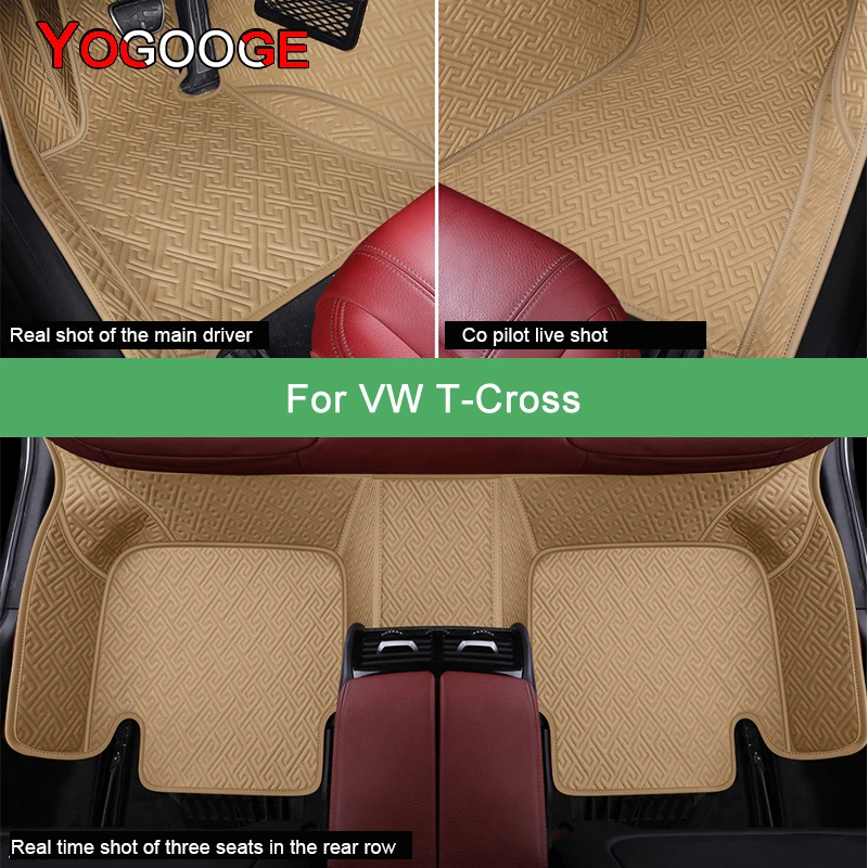 YOGOOGE Car Floor Mats For VW T-Cross Luxury Auto Accessories Foot Carpet