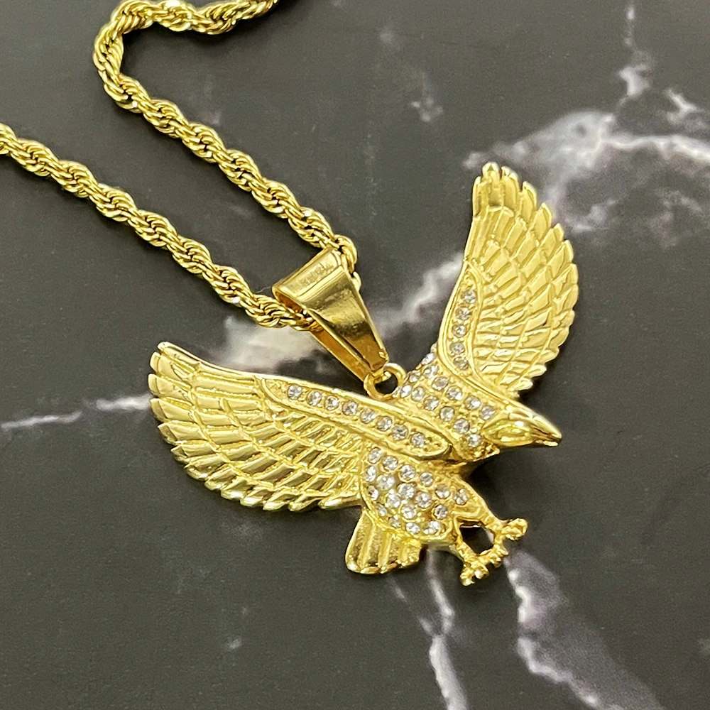 

Eagle Stainless Steel Statement Scandinavian Norse Necklace with rhinestone Chain Men Jewelry cadenas para hombre